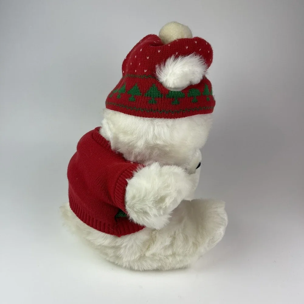 Winter White Teddy Bear Holiday Christmas Sweater Plush Animal  1987 Vintage 24